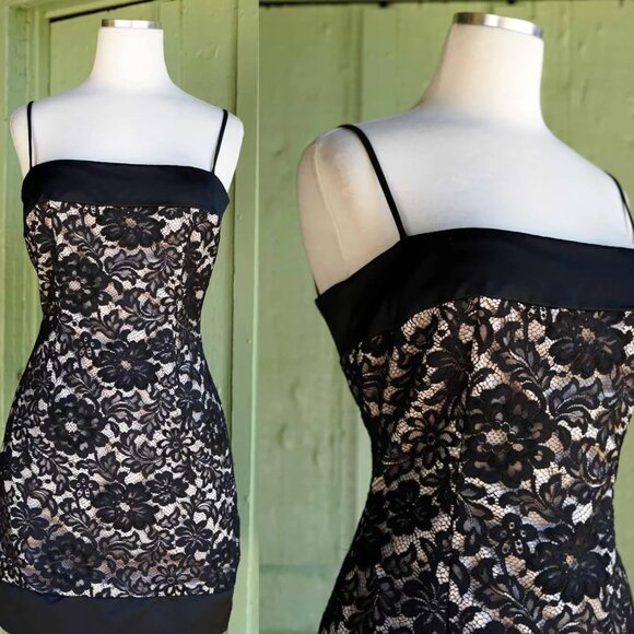 Laundry By Shelli Segal Dresses & Skirts - 90s sz 8 Black Lace Mini Dress Laundry by Shelli Segal